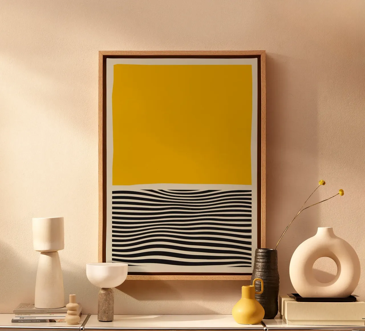 curve square yellow Leinwand mit Schattenfugenrahmen von riverbel