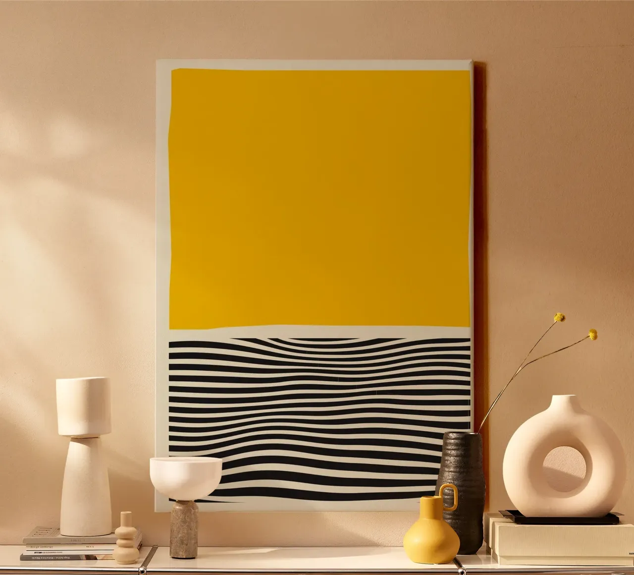 curve square yellow Leinwand mit Schattenfugenrahmen von riverbel