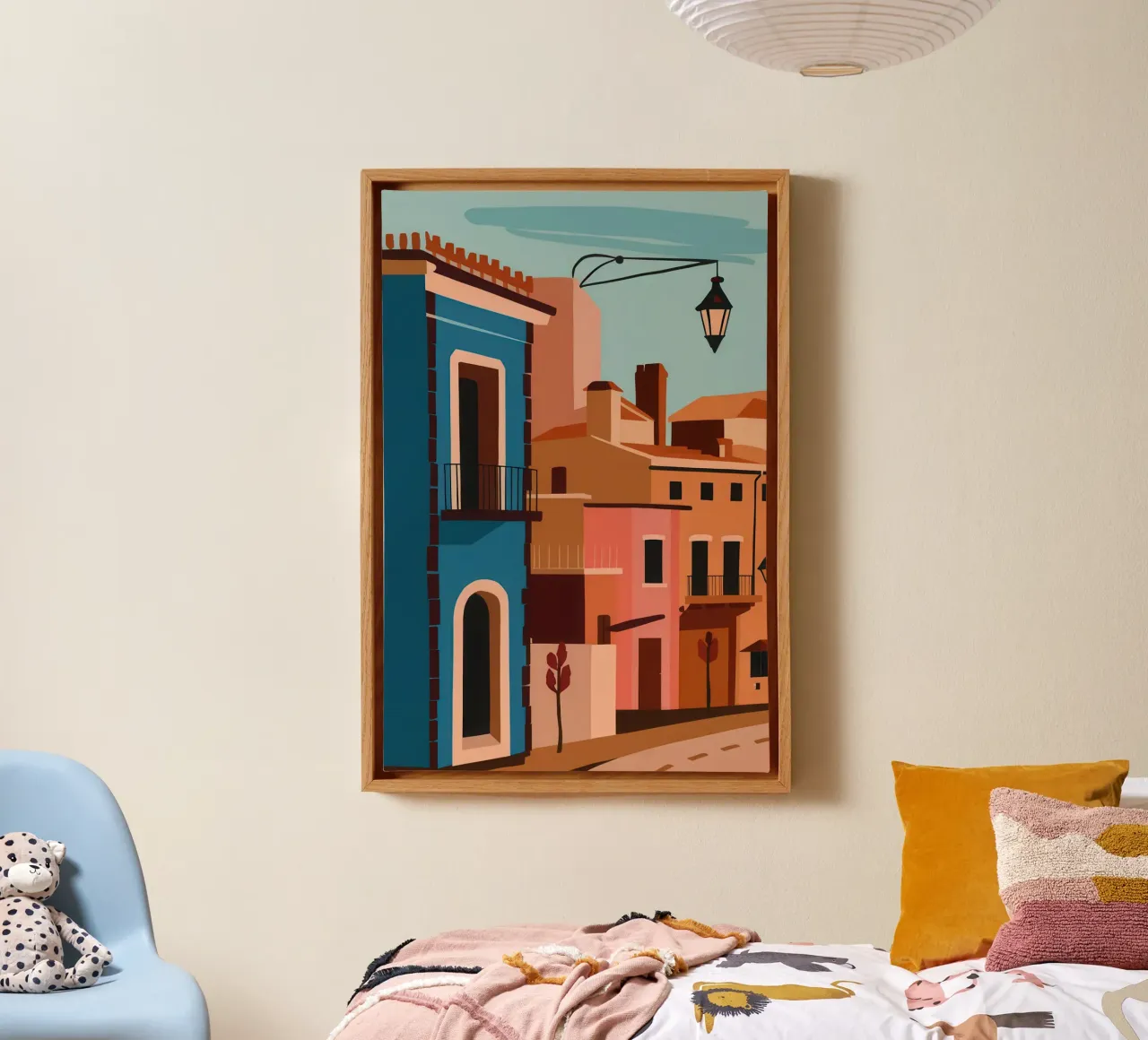 Vibrant Alleyway Evening canvas with Floater frame by Frame Aura