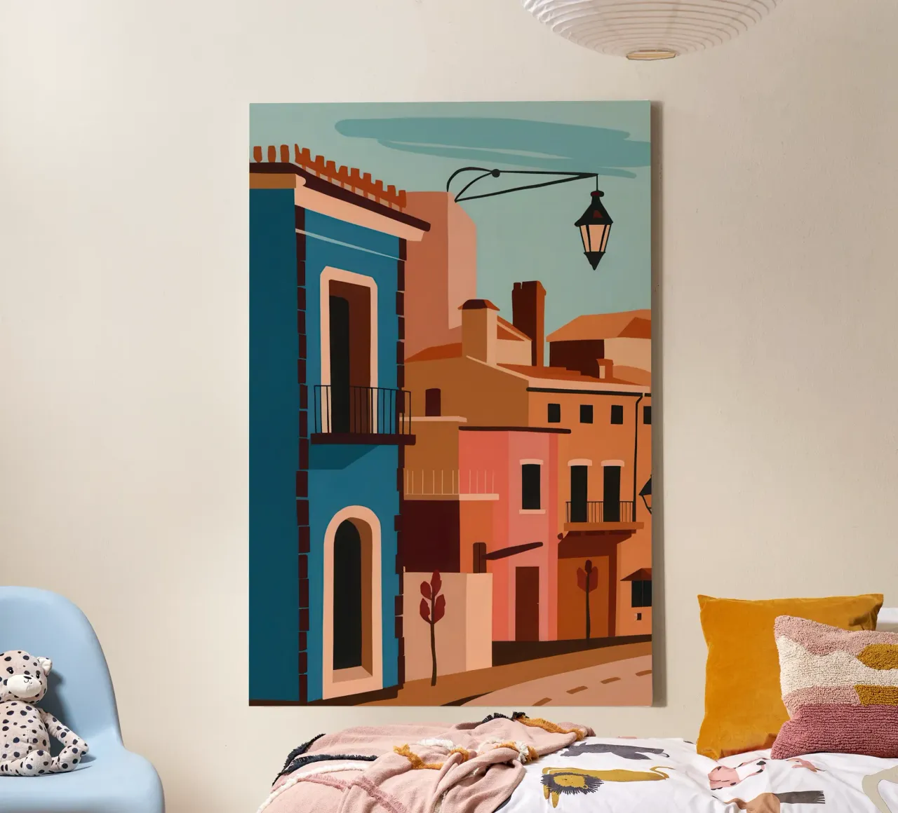 Vibrant Alleyway Evening canvas with Floater frame by Frame Aura