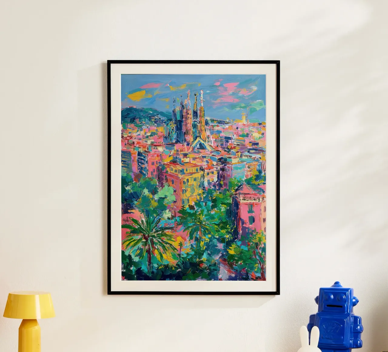 Pittura ad olio dello skyline di Barcellona poster da Nikis Art Studio