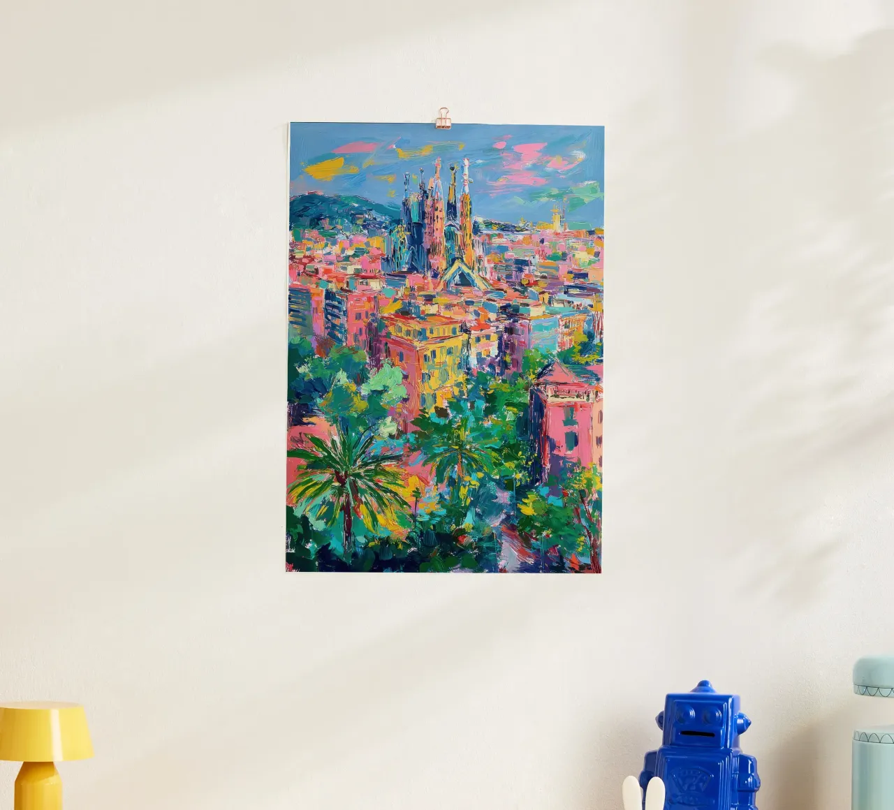 Pittura ad olio dello skyline di Barcellona poster da Nikis Art Studio