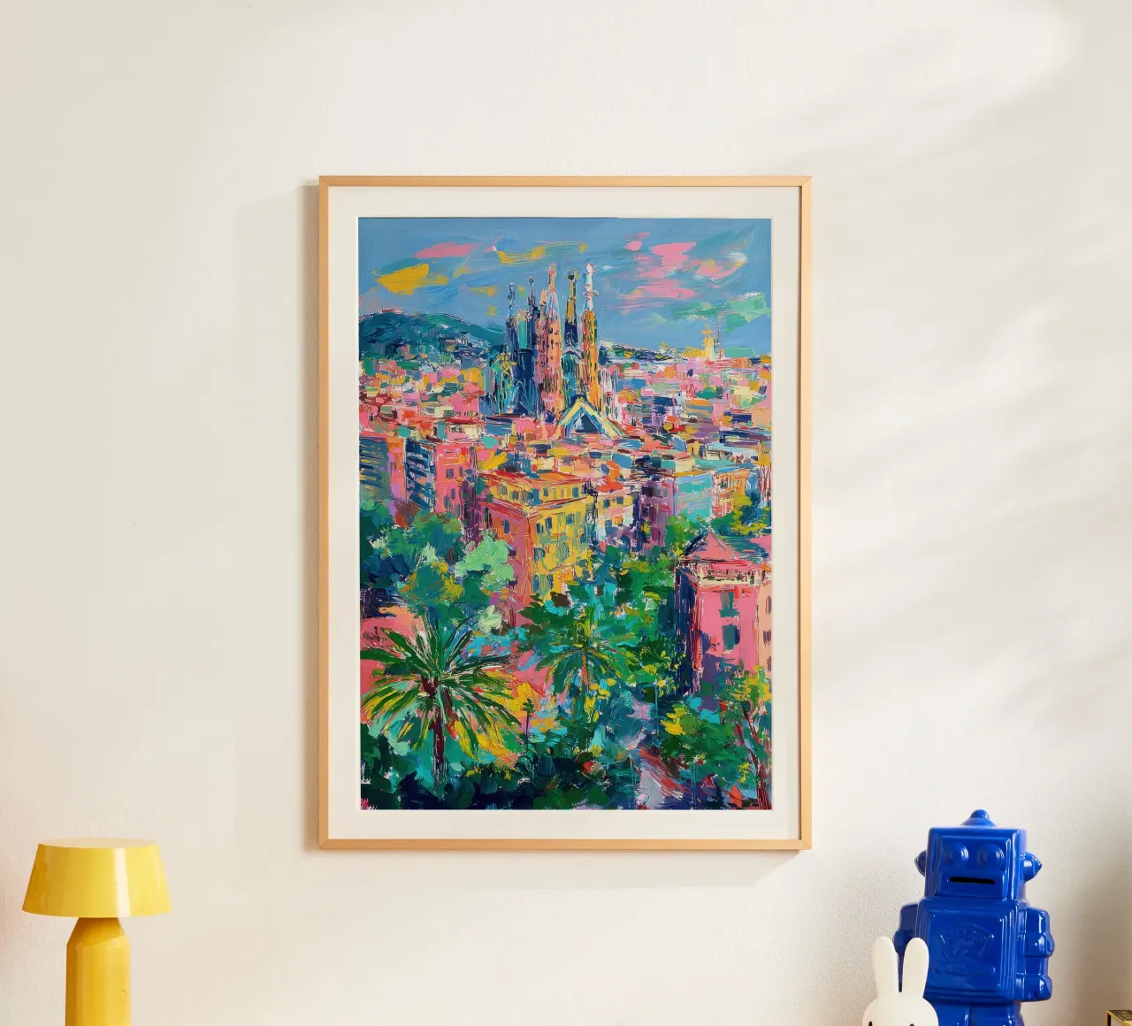 Pittura ad olio dello skyline di Barcellona poster da Nikis Art Studio