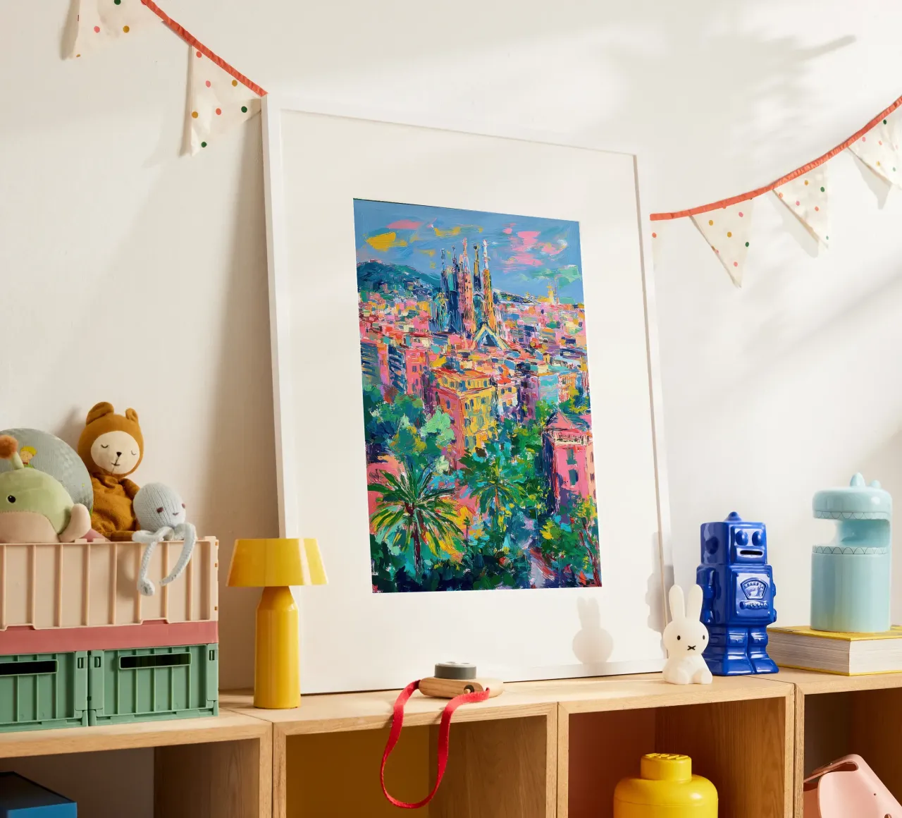 Pittura ad olio dello skyline di Barcellona poster da Nikis Art Studio