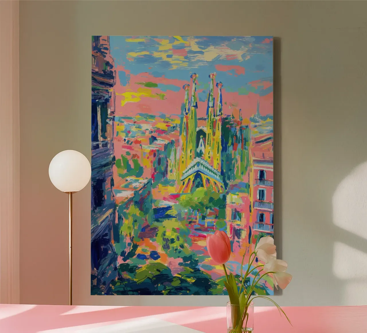 Impressione della Sagrada Familia di Barcellona tela con Cornice a cassetta da Nikis Art Studio