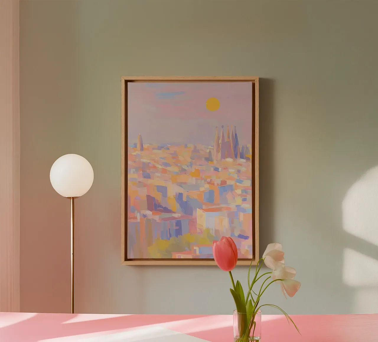 Barcellona Skyline Matisse Pastello tela con Cornice a cassetta da Nikis Art Studio