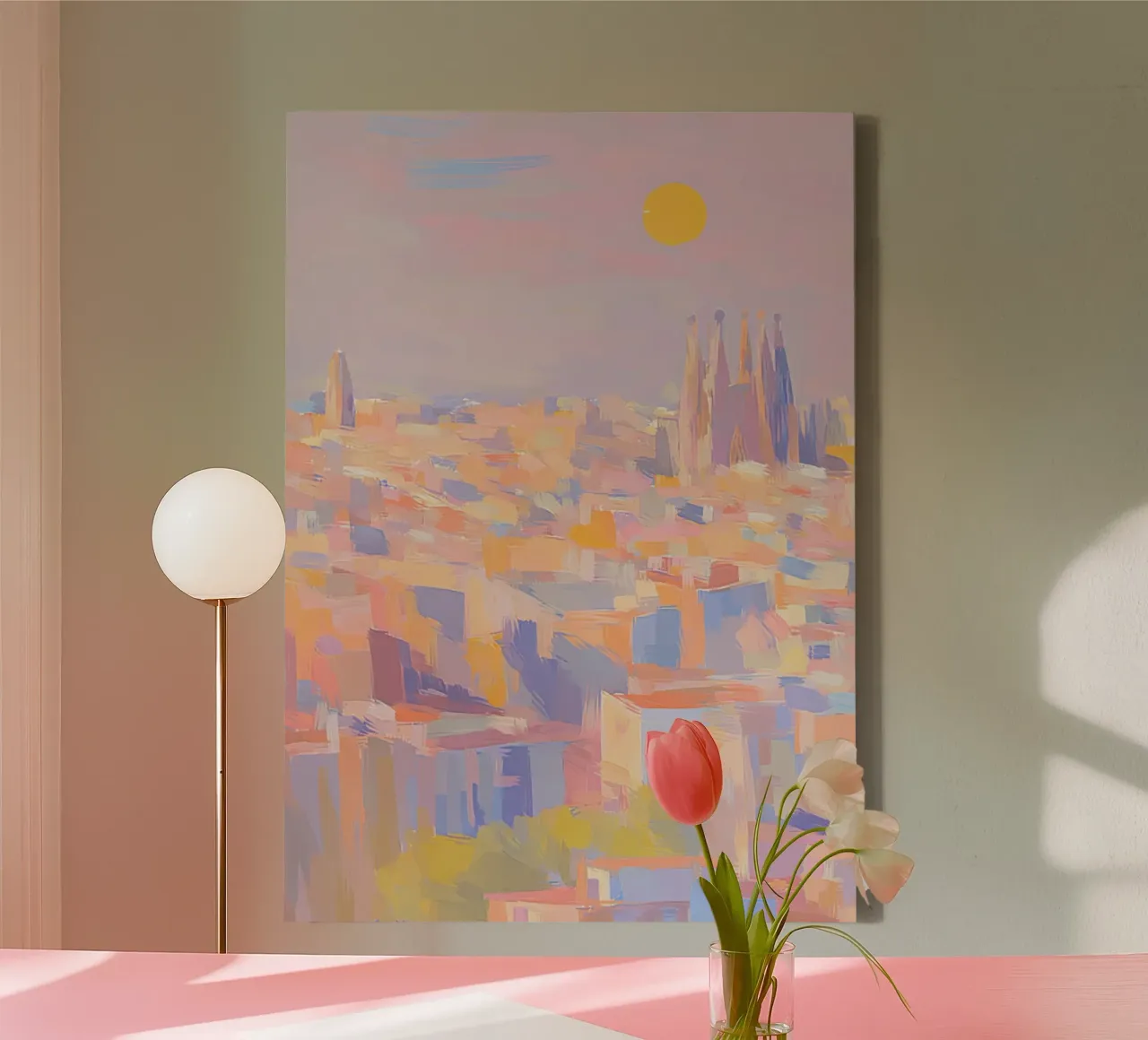 Barcellona Skyline Matisse Pastello tela con Cornice a cassetta da Nikis Art Studio