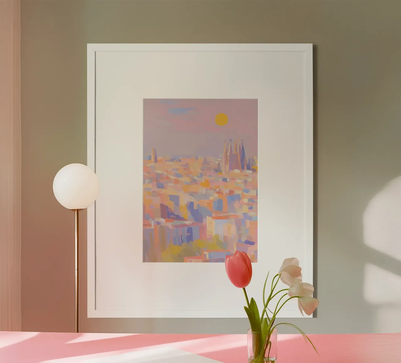 Barcellona Skyline Matisse Pastello poster con telaio in alluminio da Nikis Art Studio
