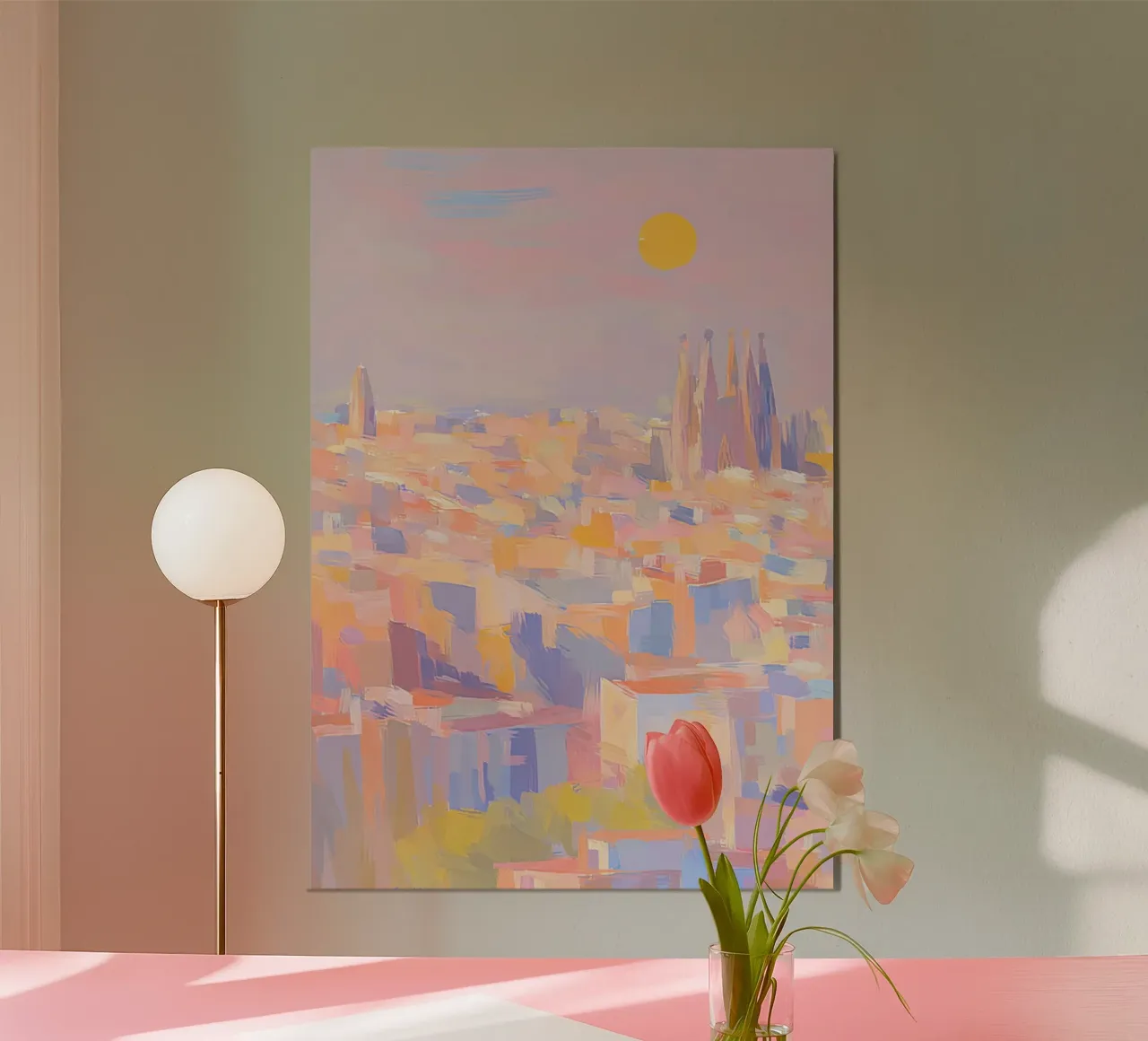 Barcellona Skyline Matisse Pastello poster con telaio in alluminio da Nikis Art Studio