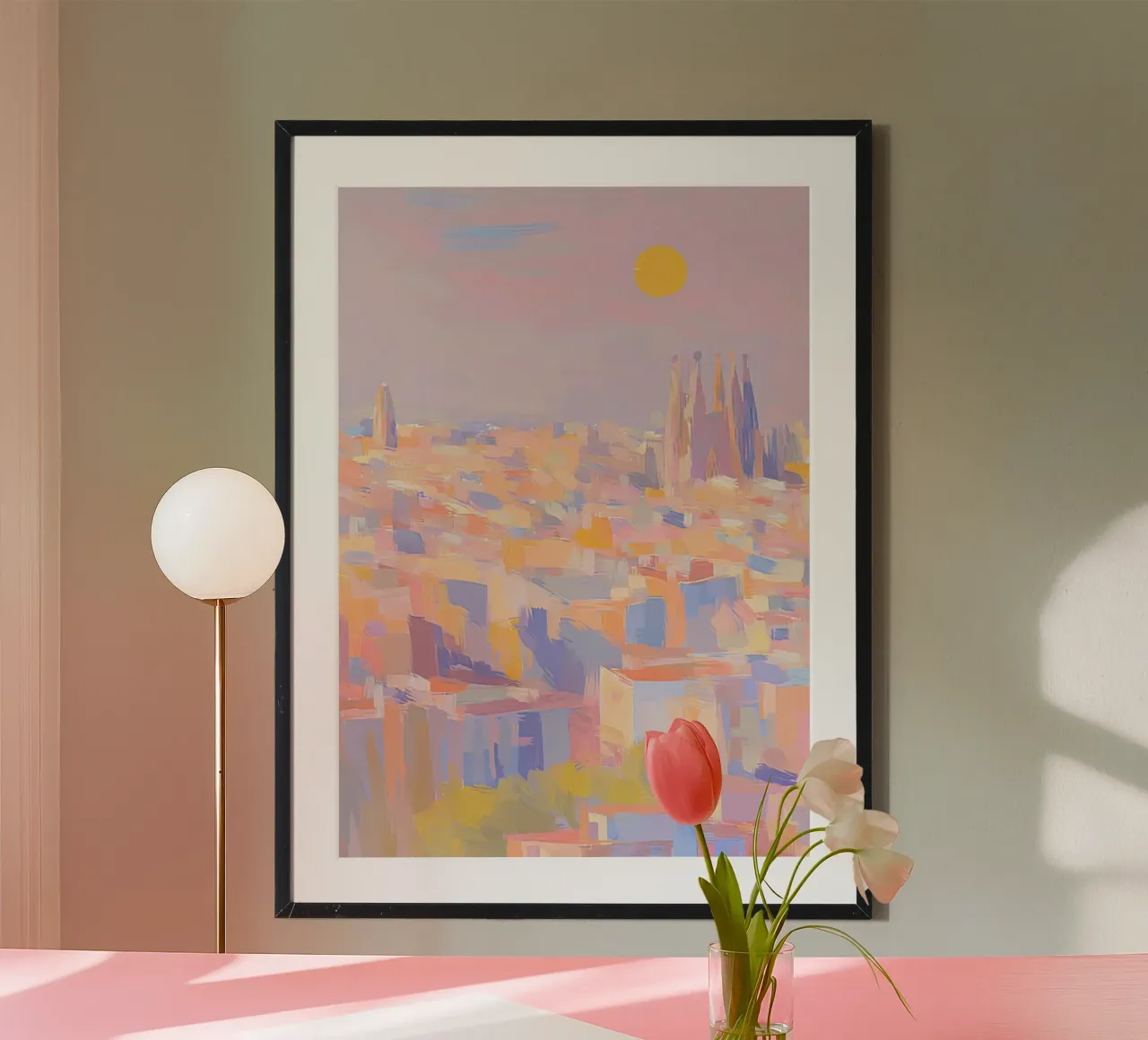 Barcellona Skyline Matisse Pastello poster con telaio in alluminio da Nikis Art Studio