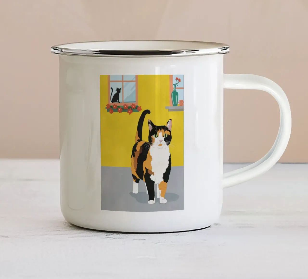Calico Cat Poise tazza in smalto da Frame Aura