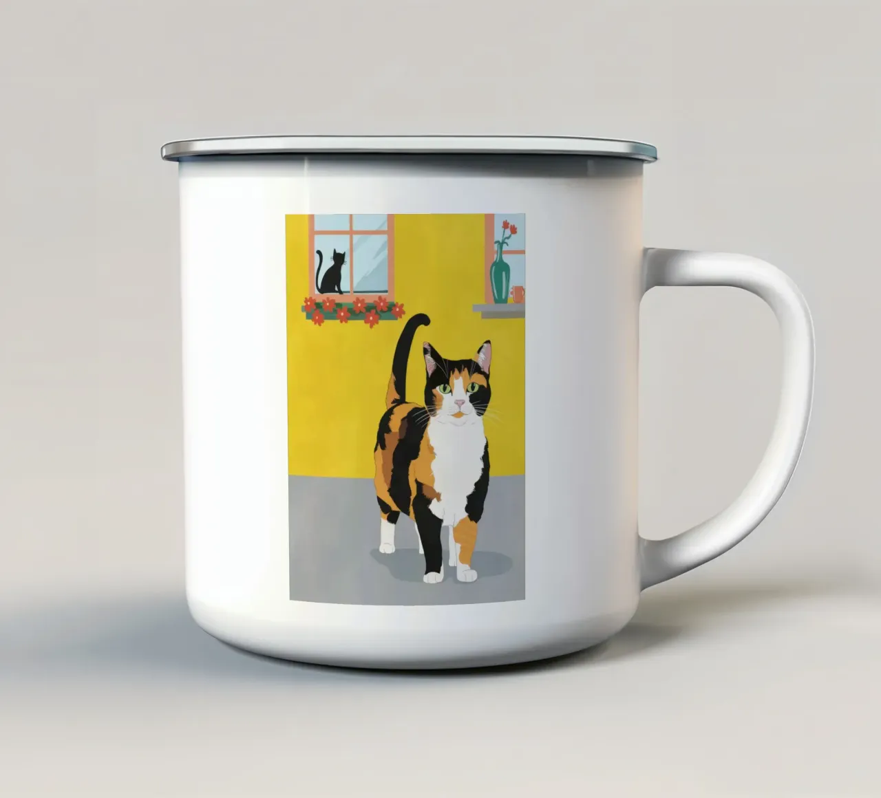 Calico Cat Poise tazza in smalto da Frame Aura
