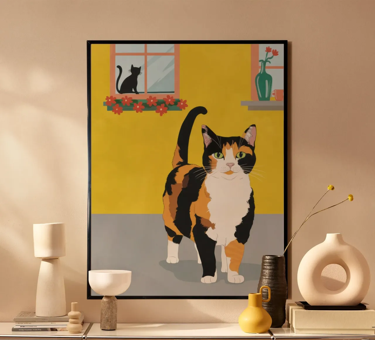 Calico Cat Poise poster con telaio in alluminio da Frame Aura