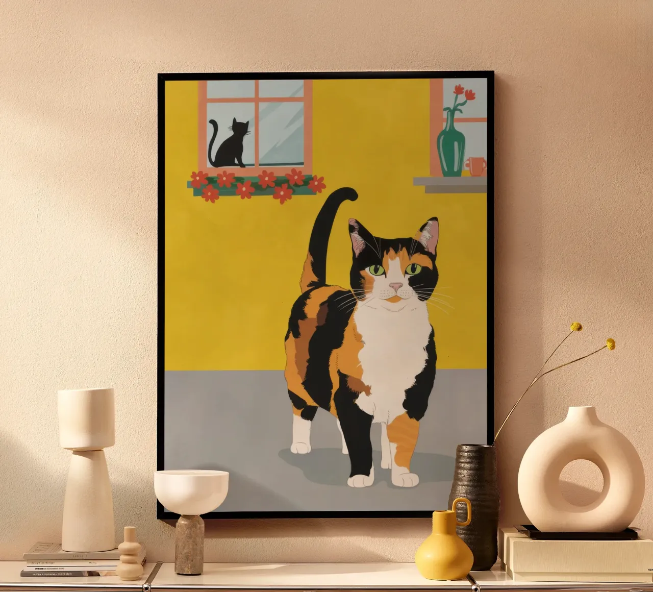 Calico Cat Poise poster con telaio in alluminio da Frame Aura