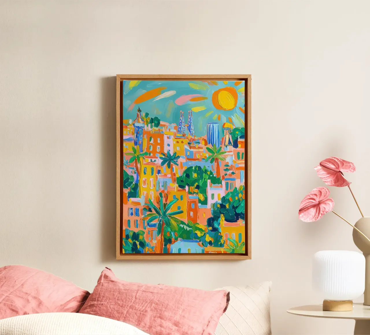 Barcellona Colori in stile Matisse tela con Cornice a cassetta da ArtByNiki