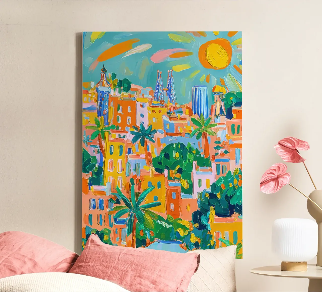 Barcellona Colori in stile Matisse tela con Cornice a cassetta da ArtByNiki
