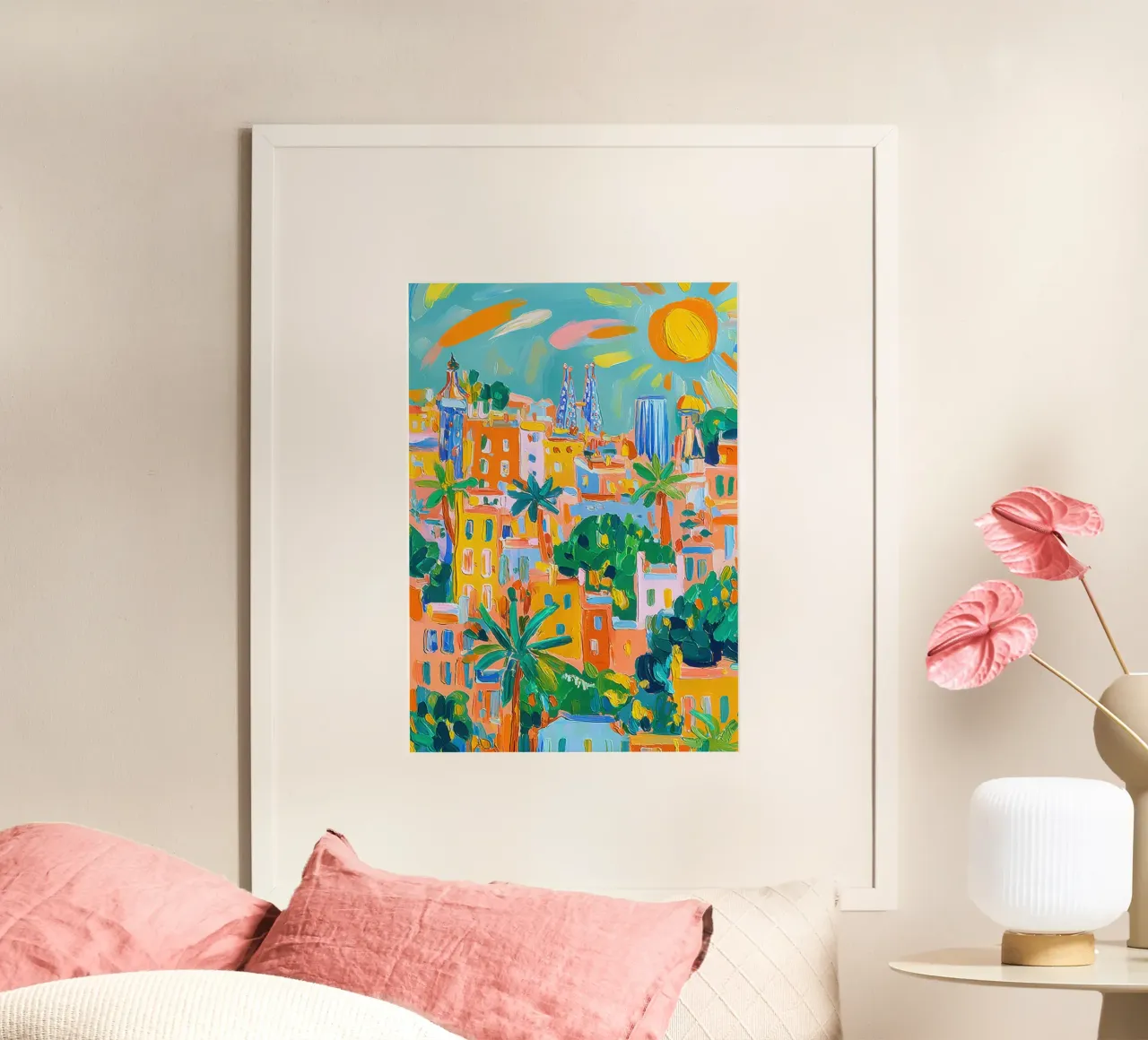 Barcellona Colori in stile Matisse poster con telaio in legno da ArtByNiki