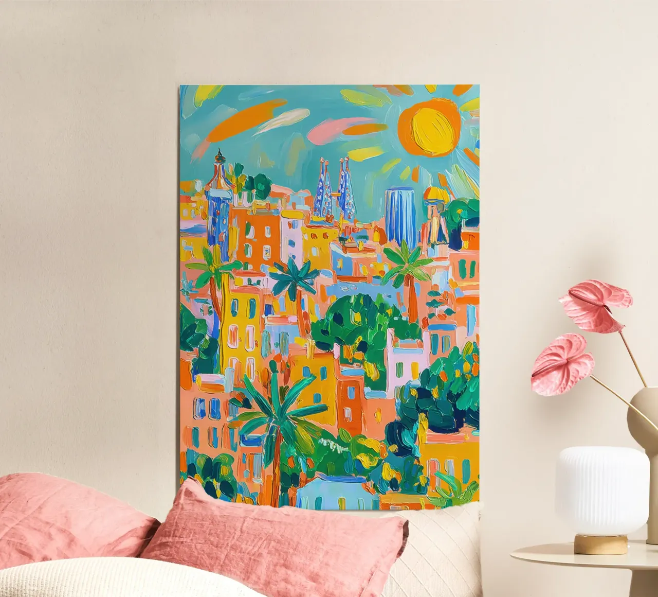 Barcellona Colori in stile Matisse poster con telaio in legno da ArtByNiki
