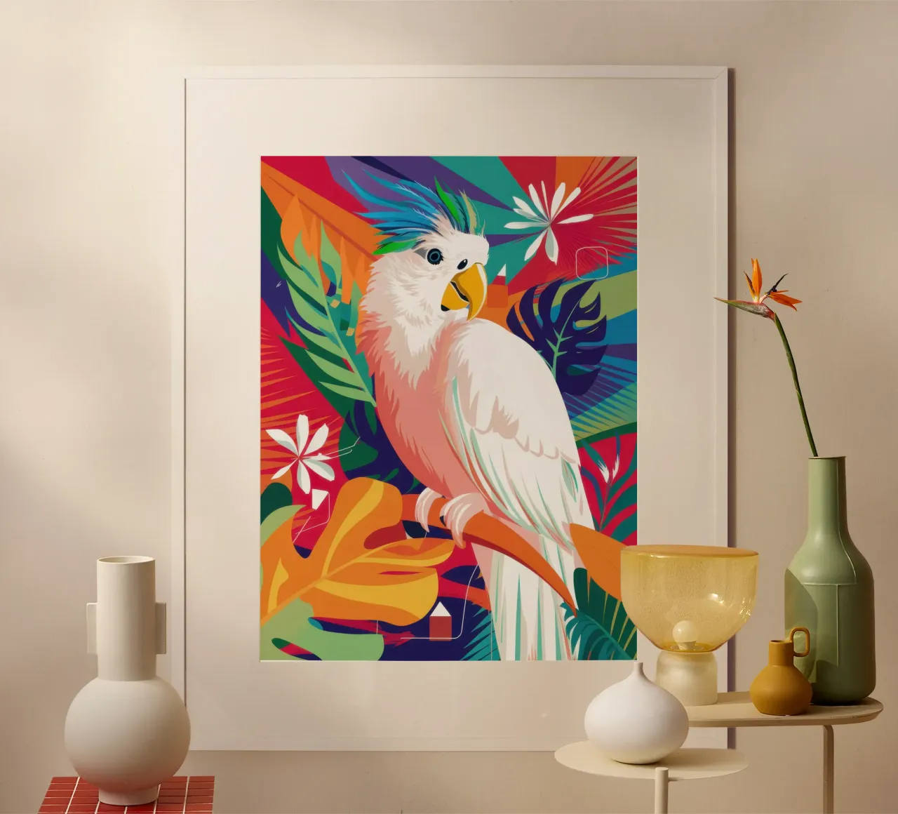 Cacatua Crimson Jungle poster con telaio in legno da Sure Paint