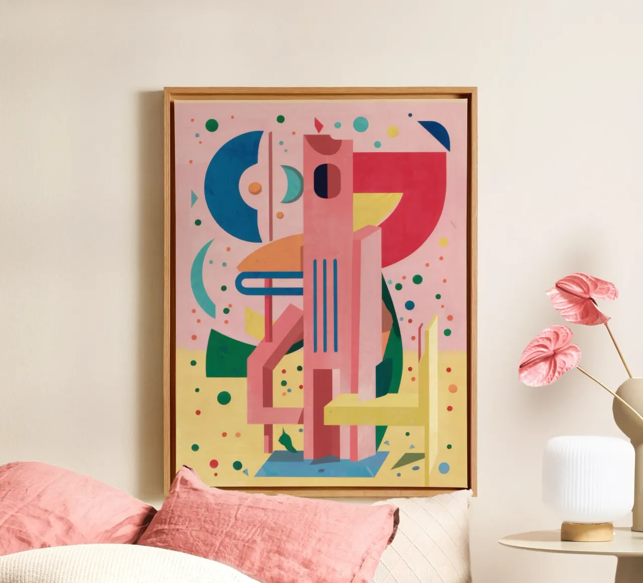 Retro geometrische constructie canvas met Baklijst van Orchid Patina