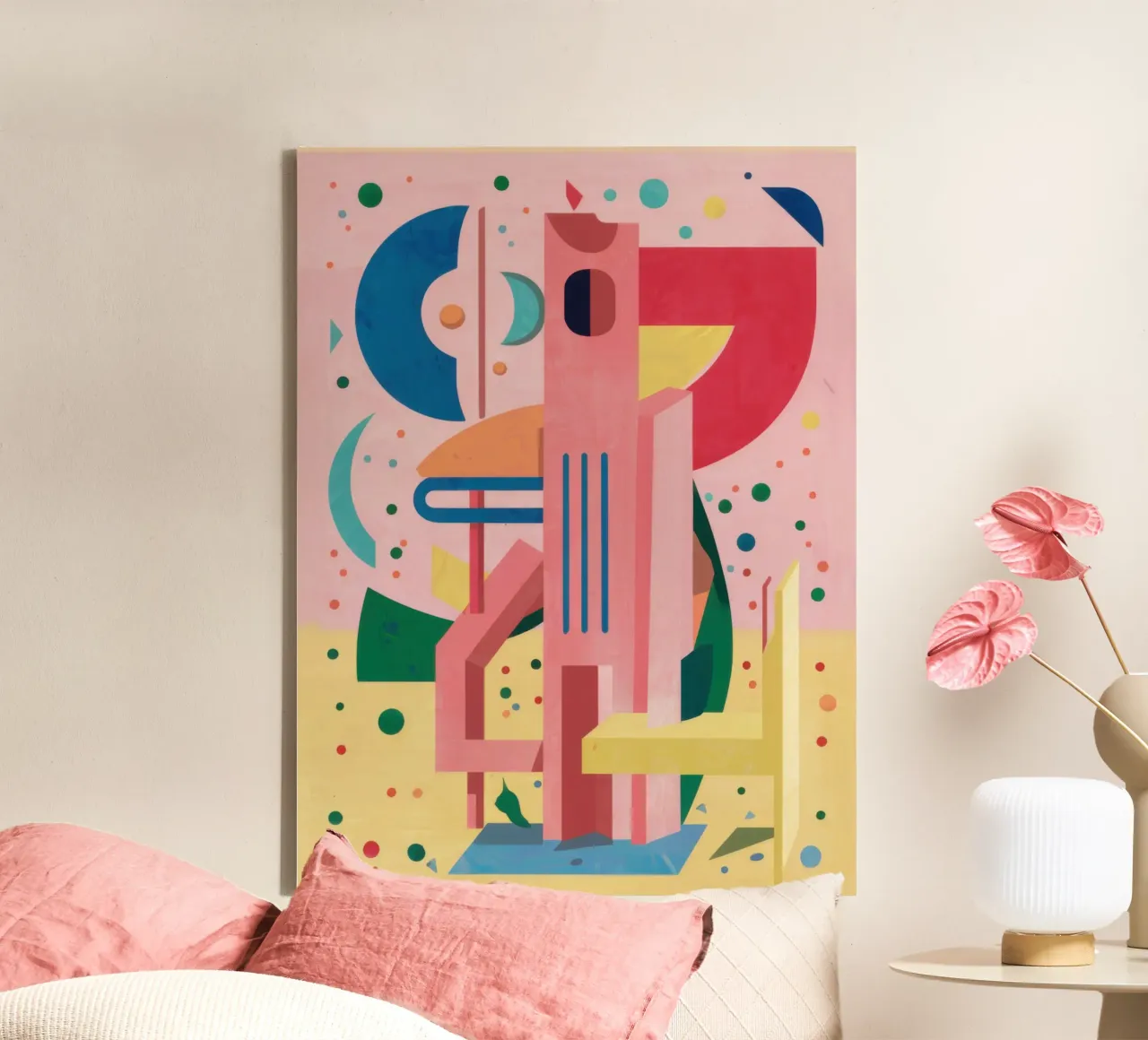 Retro geometrische constructie canvas met Baklijst van Orchid Patina