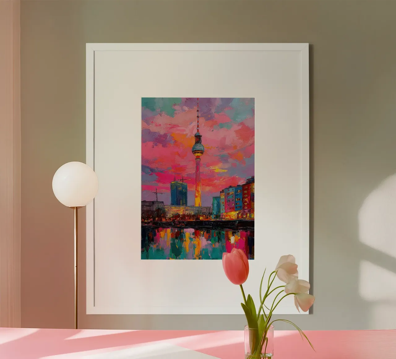Impressione della Torre TV di Berlino poster con telaio in legno da Nikis Art Studio