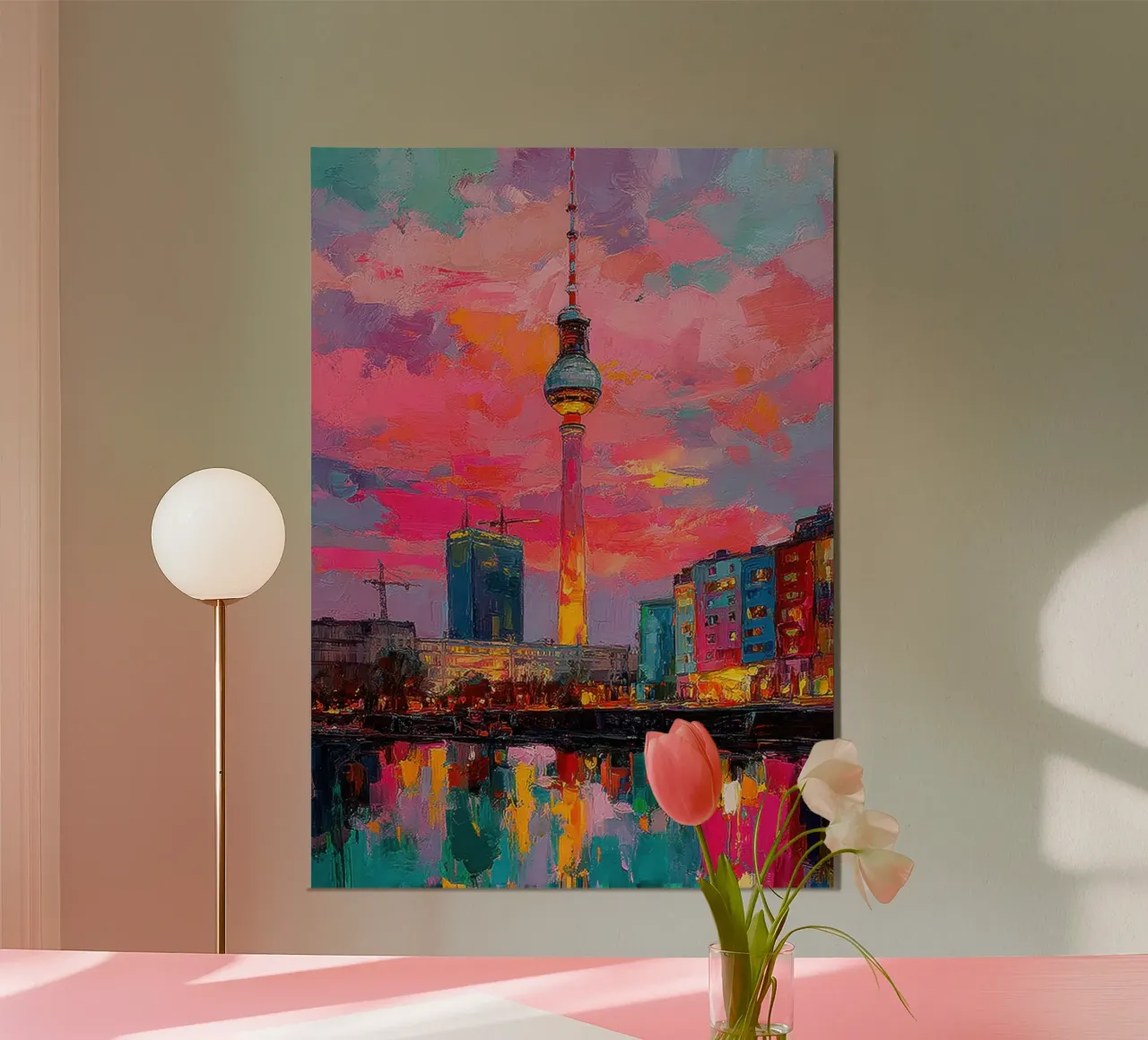 Impressione della Torre TV di Berlino poster con telaio in legno da Nikis Art Studio
