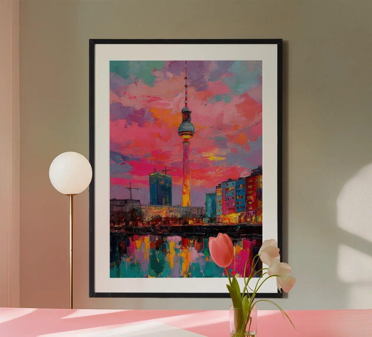 Impressione della Torre TV di Berlino poster con telaio in legno da Nikis Art Studio