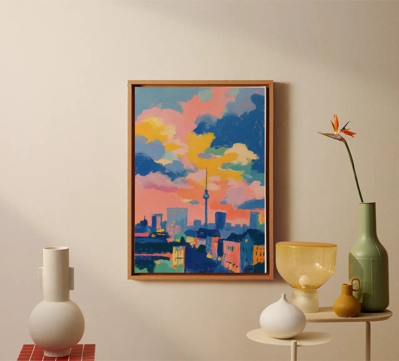 Berlijnse skyline Olie Matisse canvas met Baklijst van Nikis Art Studio