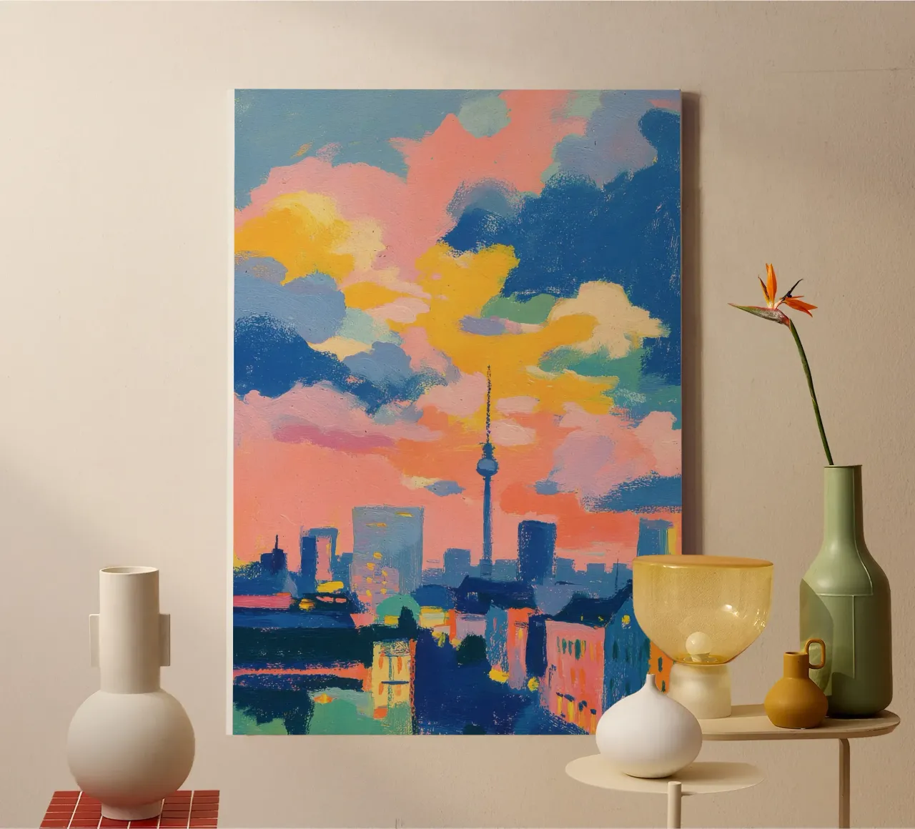 Berlijnse skyline Olie Matisse canvas met Baklijst van Nikis Art Studio