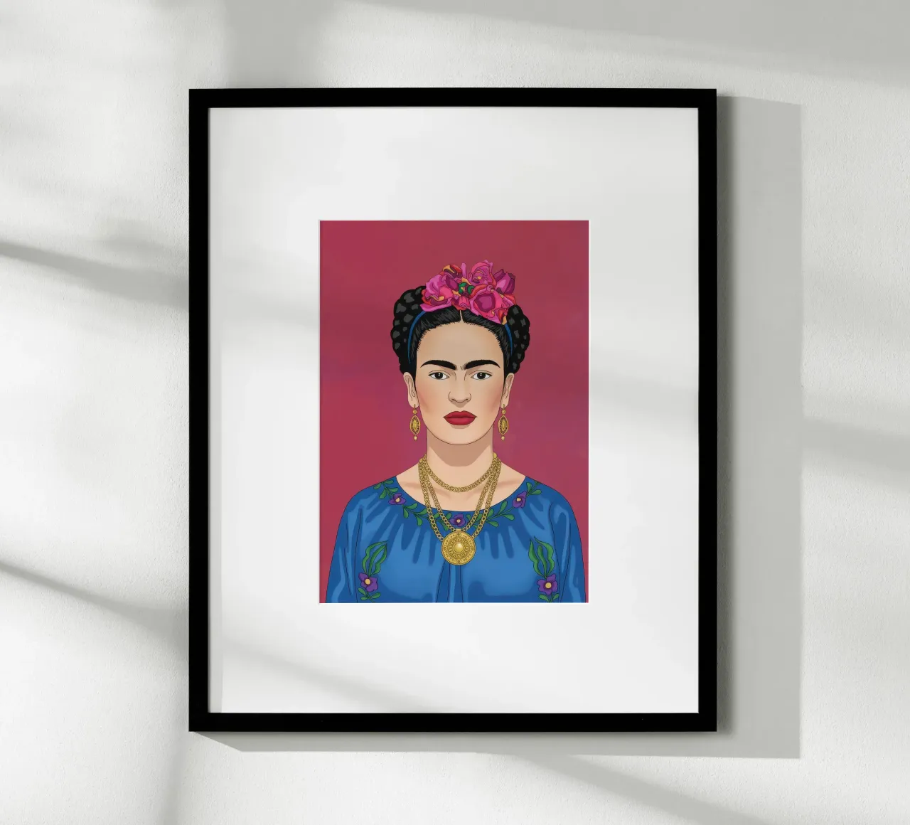 Frida Kahlo Illustration poster con telaio in legno da Attaboy Dsgn