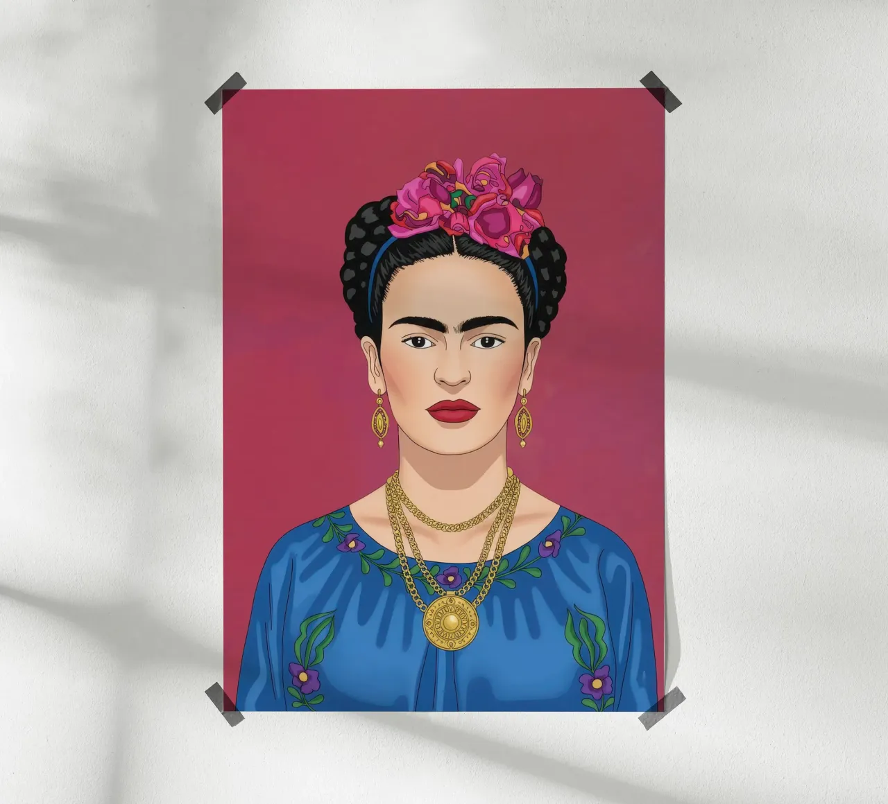 Frida Kahlo Illustration poster con telaio in legno da Attaboy Dsgn