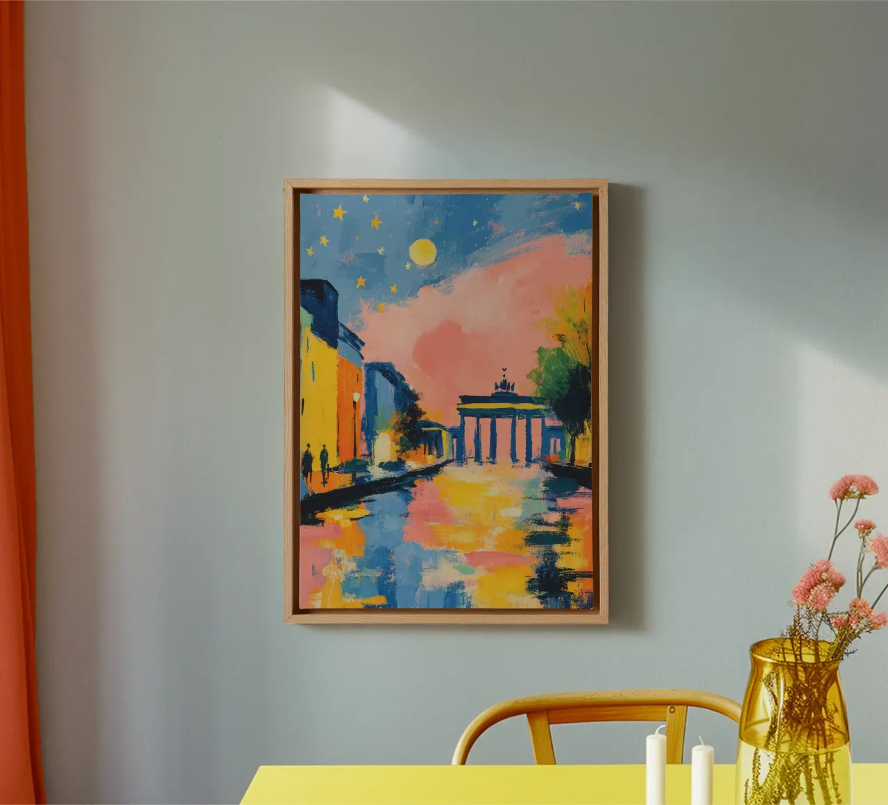 Noche de la Puerta de Brandemburgo al estilo Matisse lienzo con Marco flotante de Nikis Art Studio