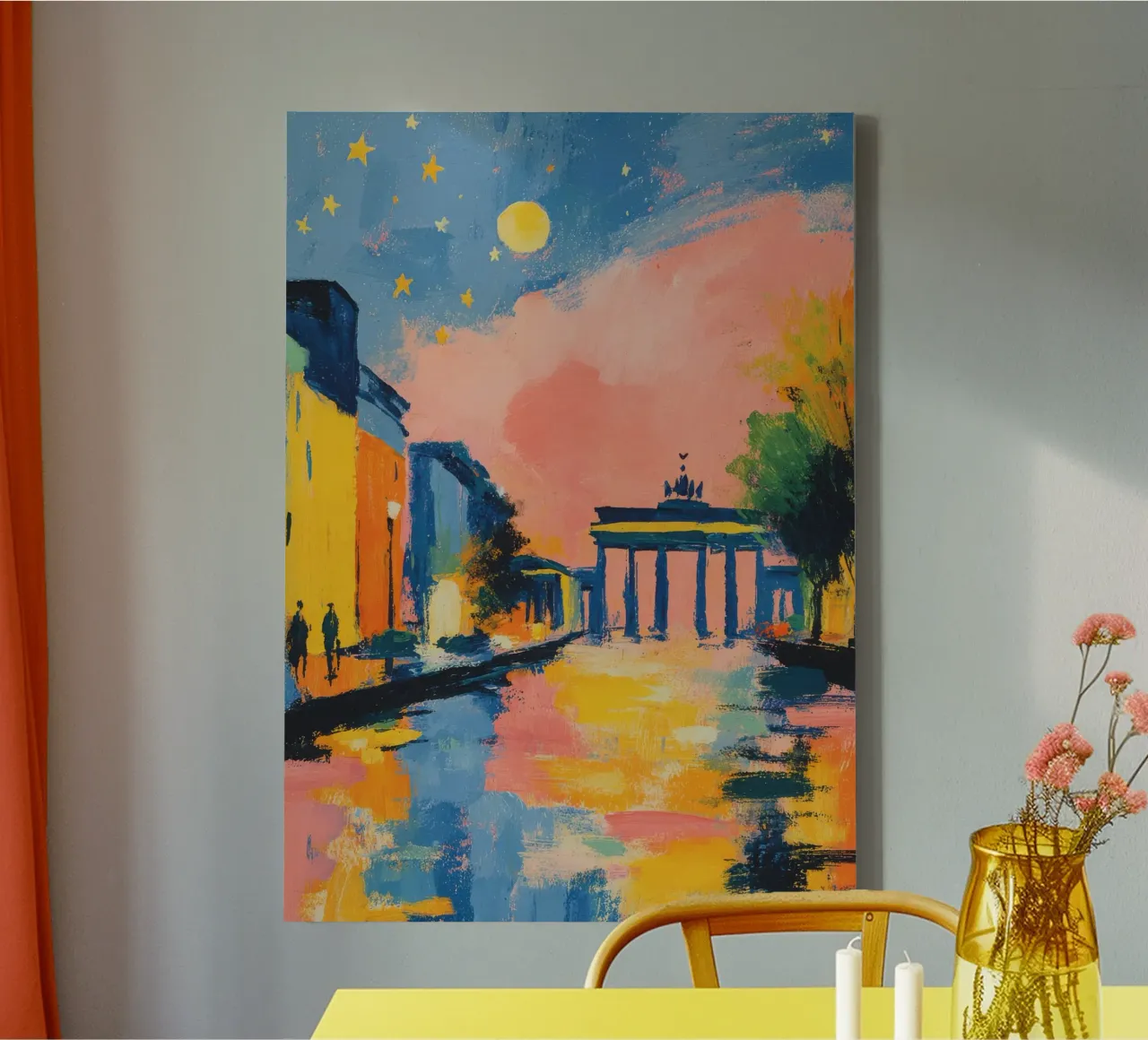 Noche de la Puerta de Brandemburgo al estilo Matisse lienzo con Marco flotante de Nikis Art Studio