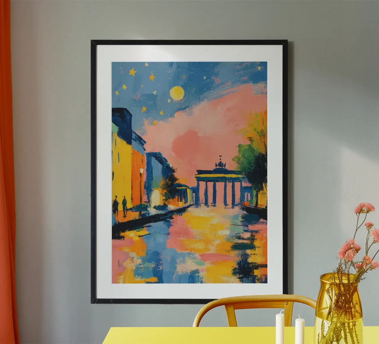 Porta di Brandeburgo notte stile Matisse poster con telaio in alluminio da Nikis Art Studio