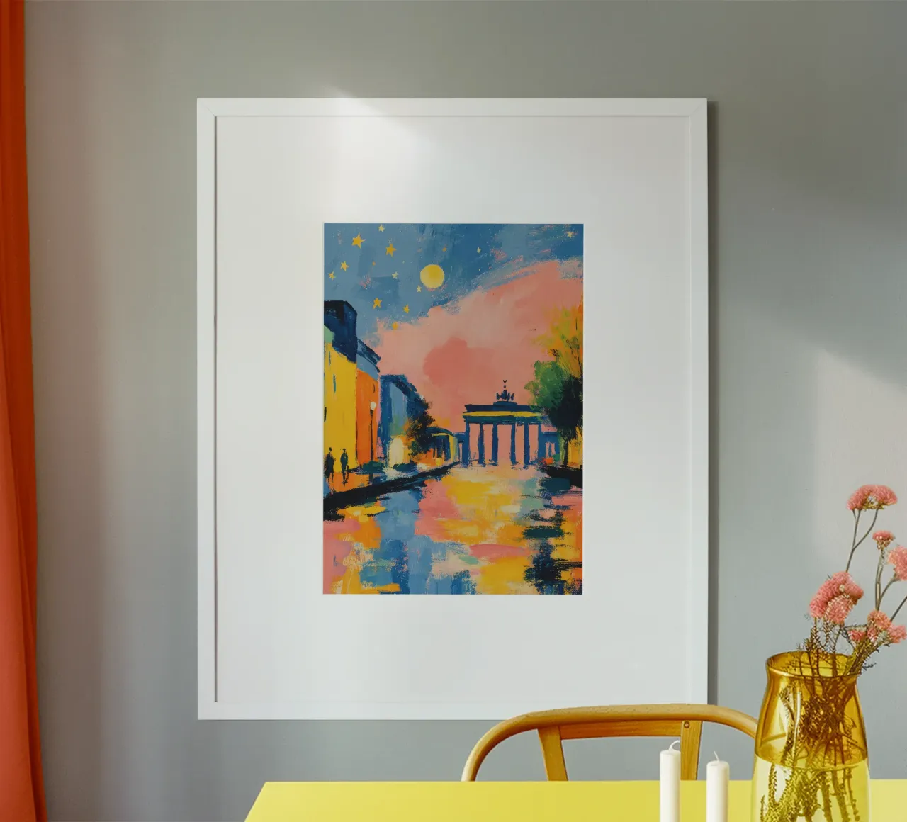 Porta di Brandeburgo notte stile Matisse poster con telaio in alluminio da Nikis Art Studio