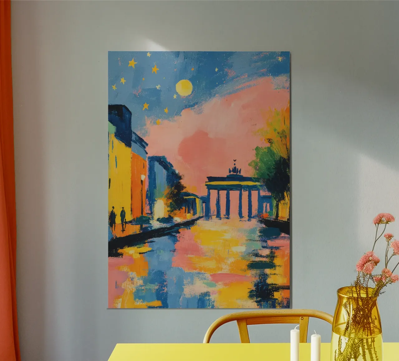Porta di Brandeburgo notte stile Matisse poster con telaio in alluminio da Nikis Art Studio
