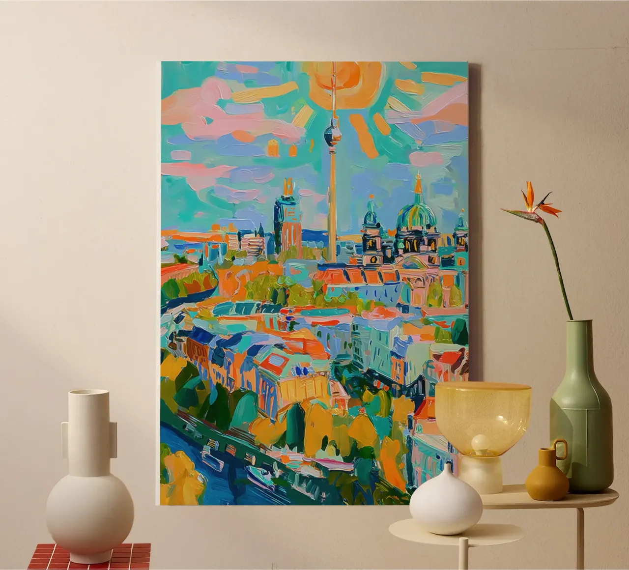 Berlijn Abstract Olieverfschilderij canvas met Baklijst van Nikis Art Studio