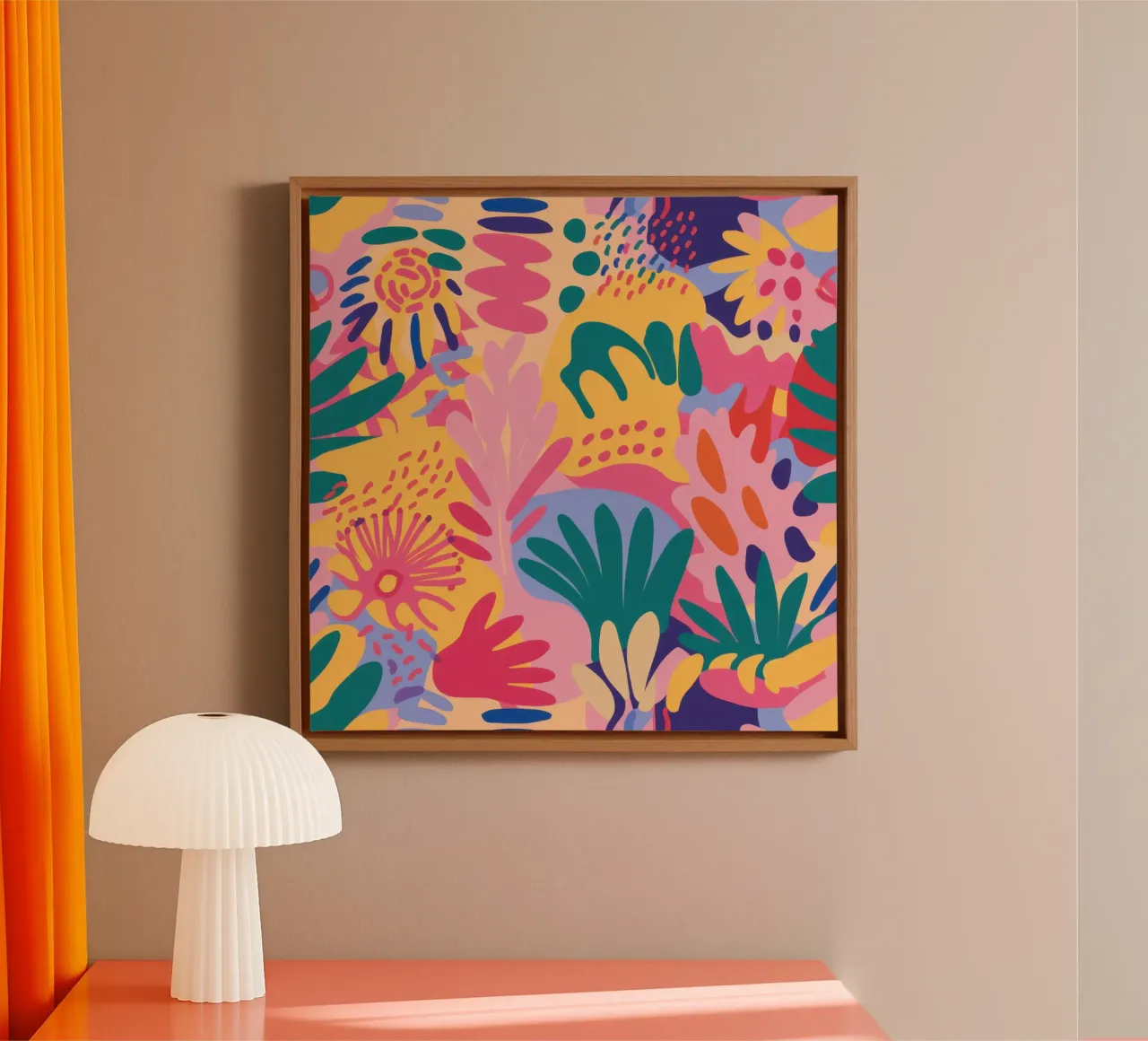 Psychedelischer Korallengarten Leinwand mit Schattenfugenrahmen von Frame Aura
