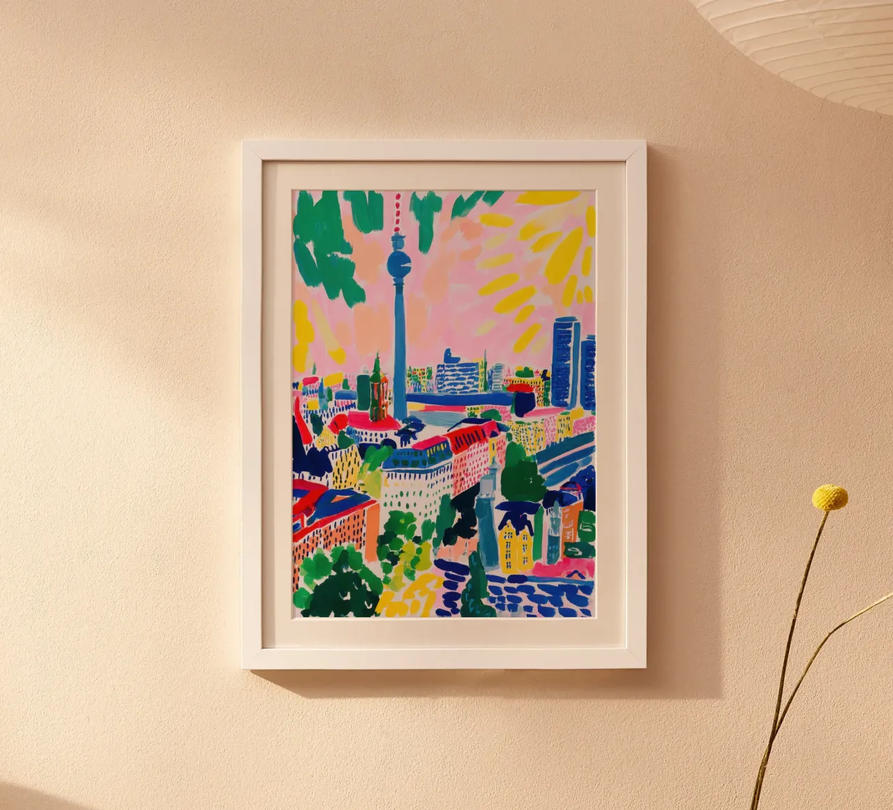 Skyline di Berlino Gouache Stile Matisse poster con telaio in legno da Nikis Art Studio