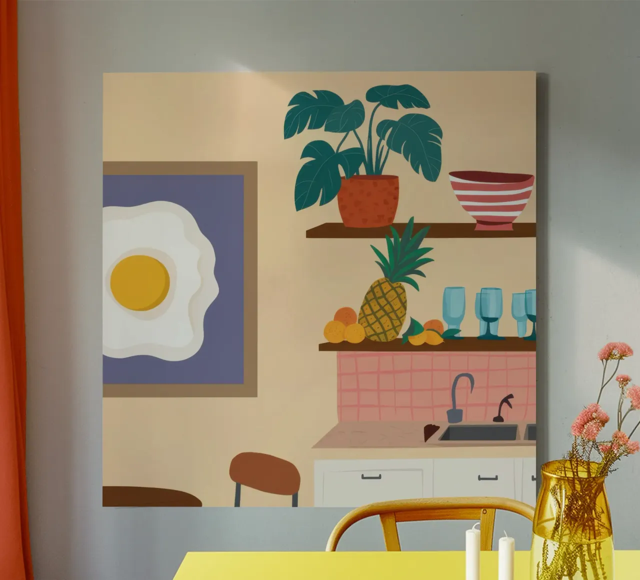 La quiete della cucina soleggiata tela con Cornice a cassetta da Frame Aura