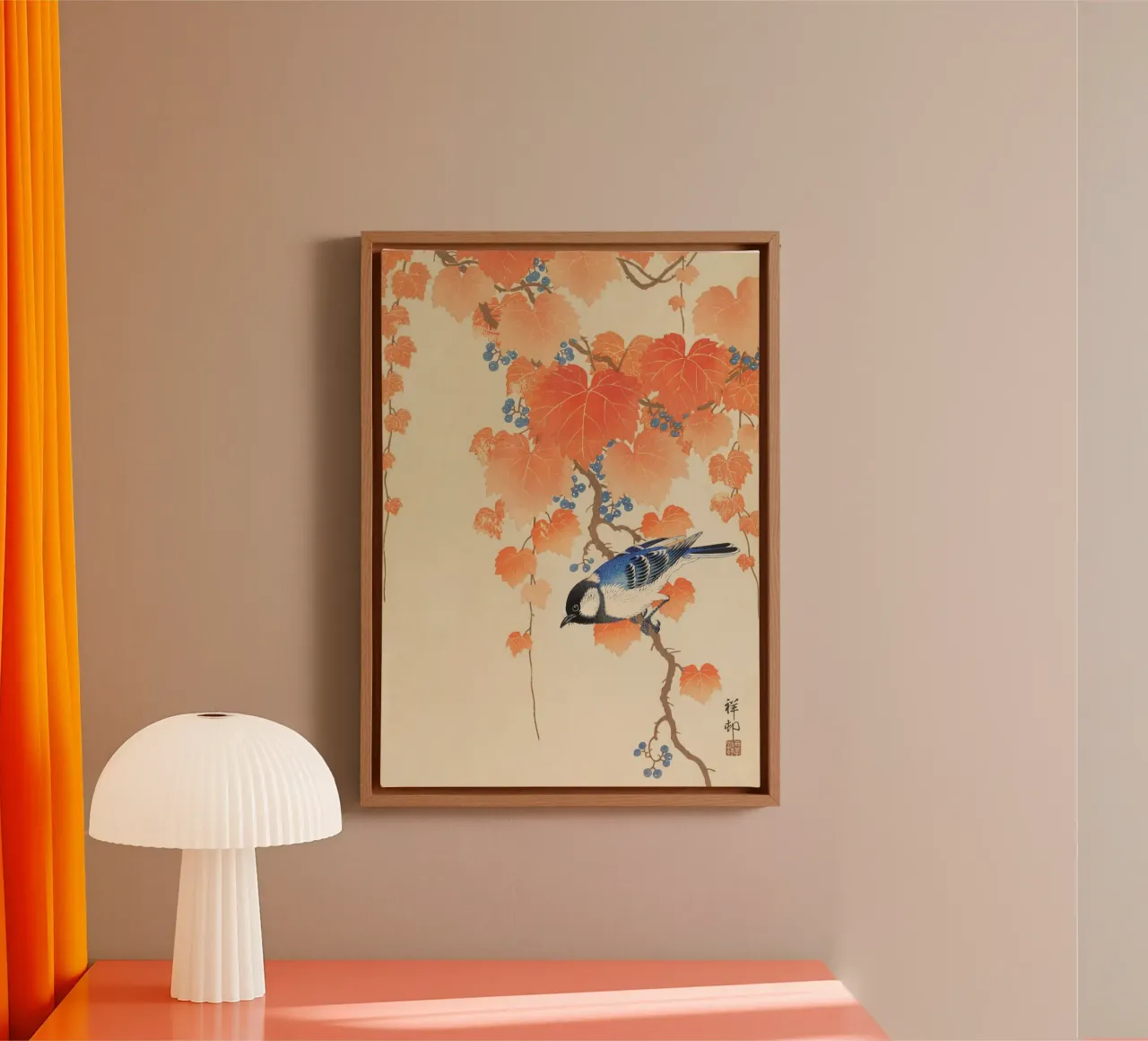 Ohara Koson - Koolmees op Paulownia tak canvas met Baklijst van Retrorise