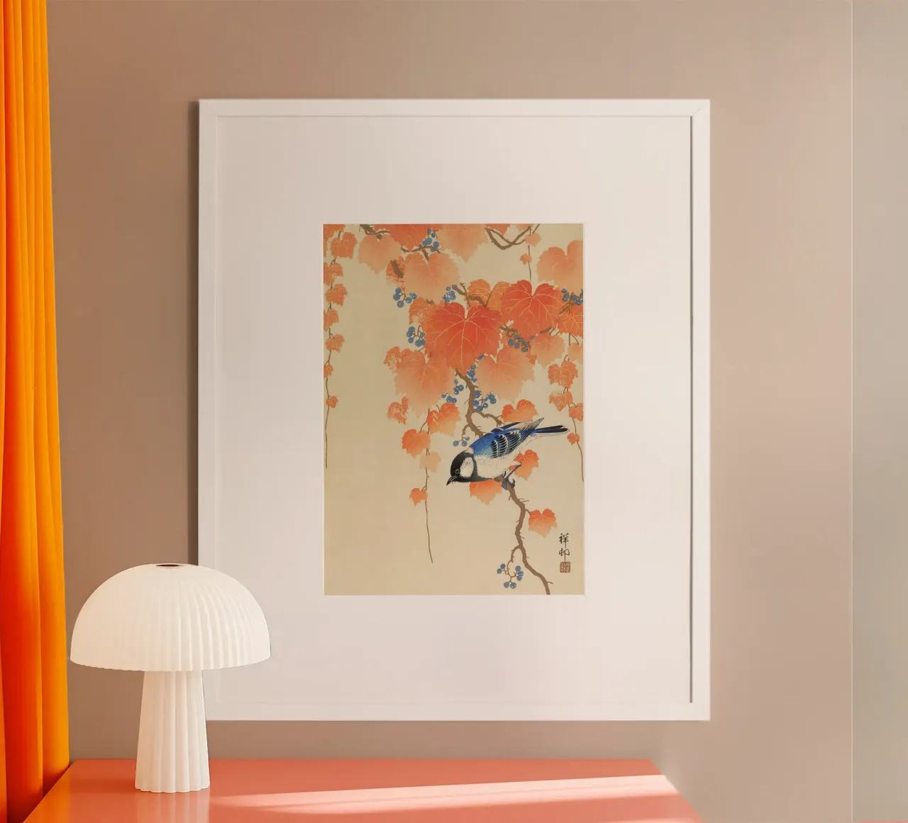 Ohara Koson - Cinciallegra sul ramo di Paulownia poster con telaio in legno da Retrorise