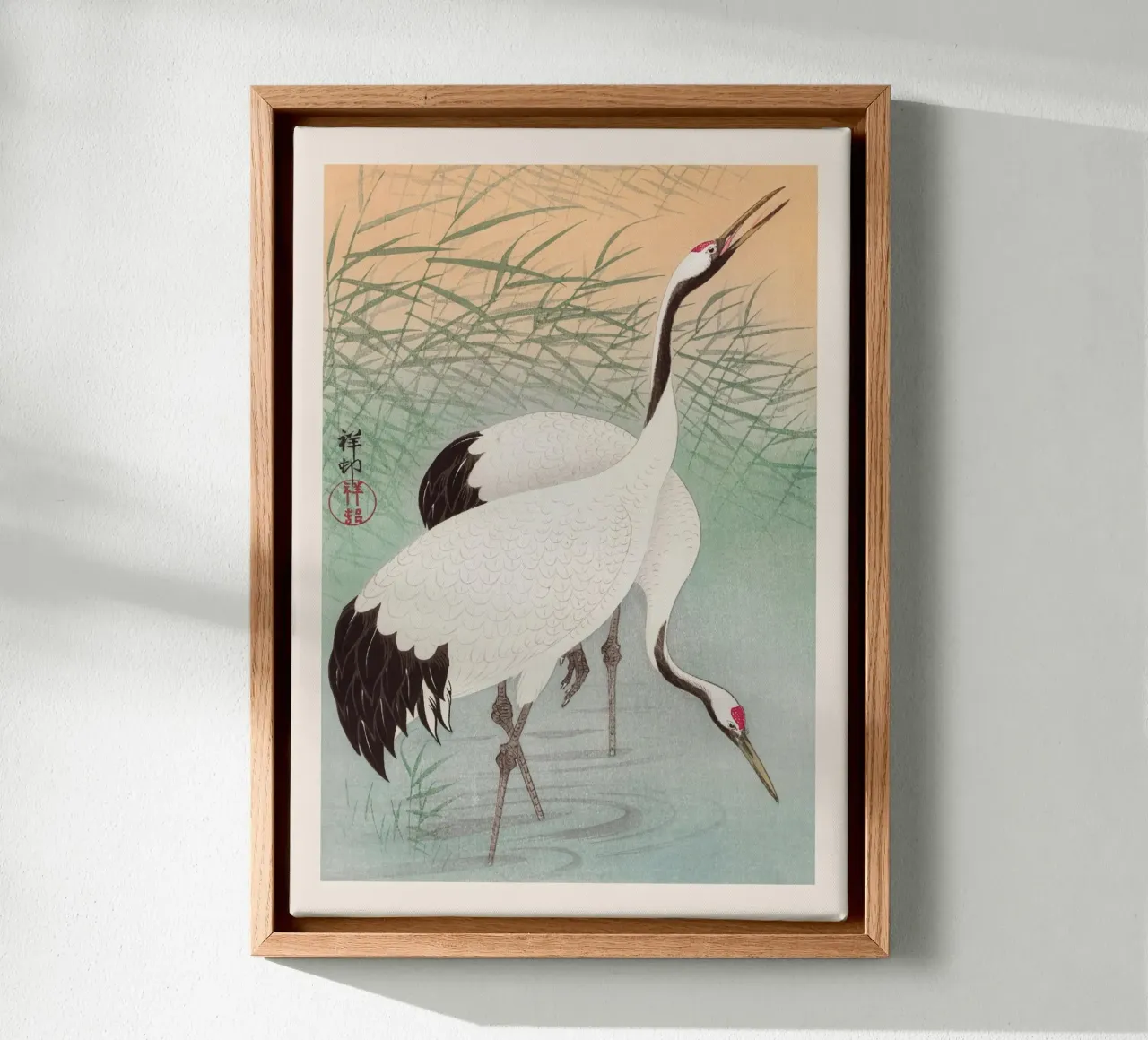 Ohara Koson - Twee kraanvogels canvas met Baklijst van Retrorise