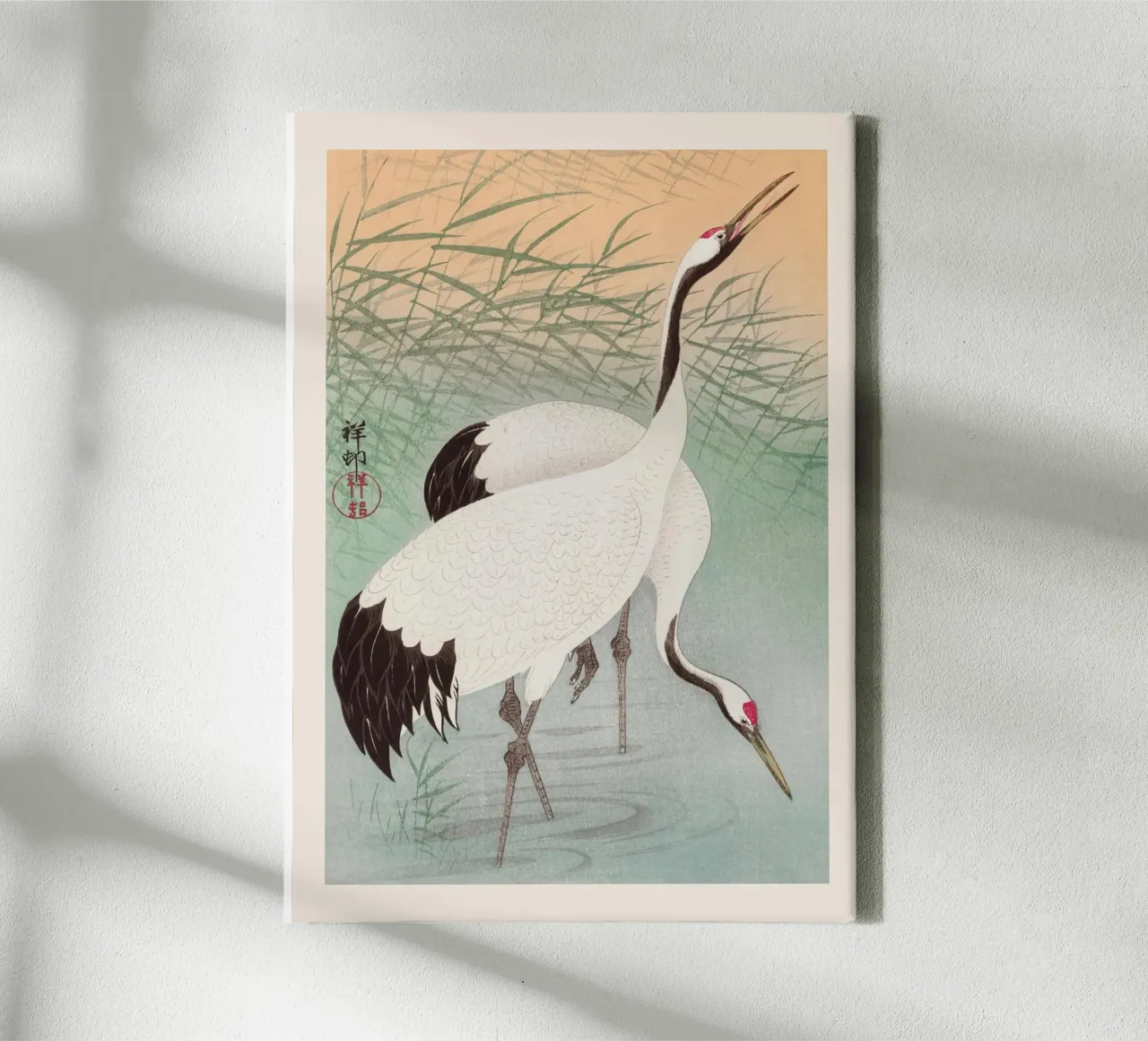 Ohara Koson - Twee kraanvogels canvas met Baklijst van Retrorise