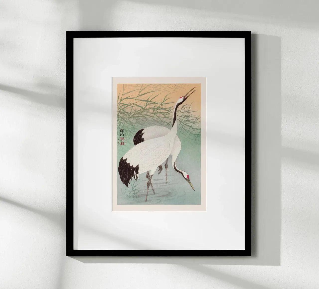 Ohara Koson - Due gru poster con telaio in legno da Retrorise