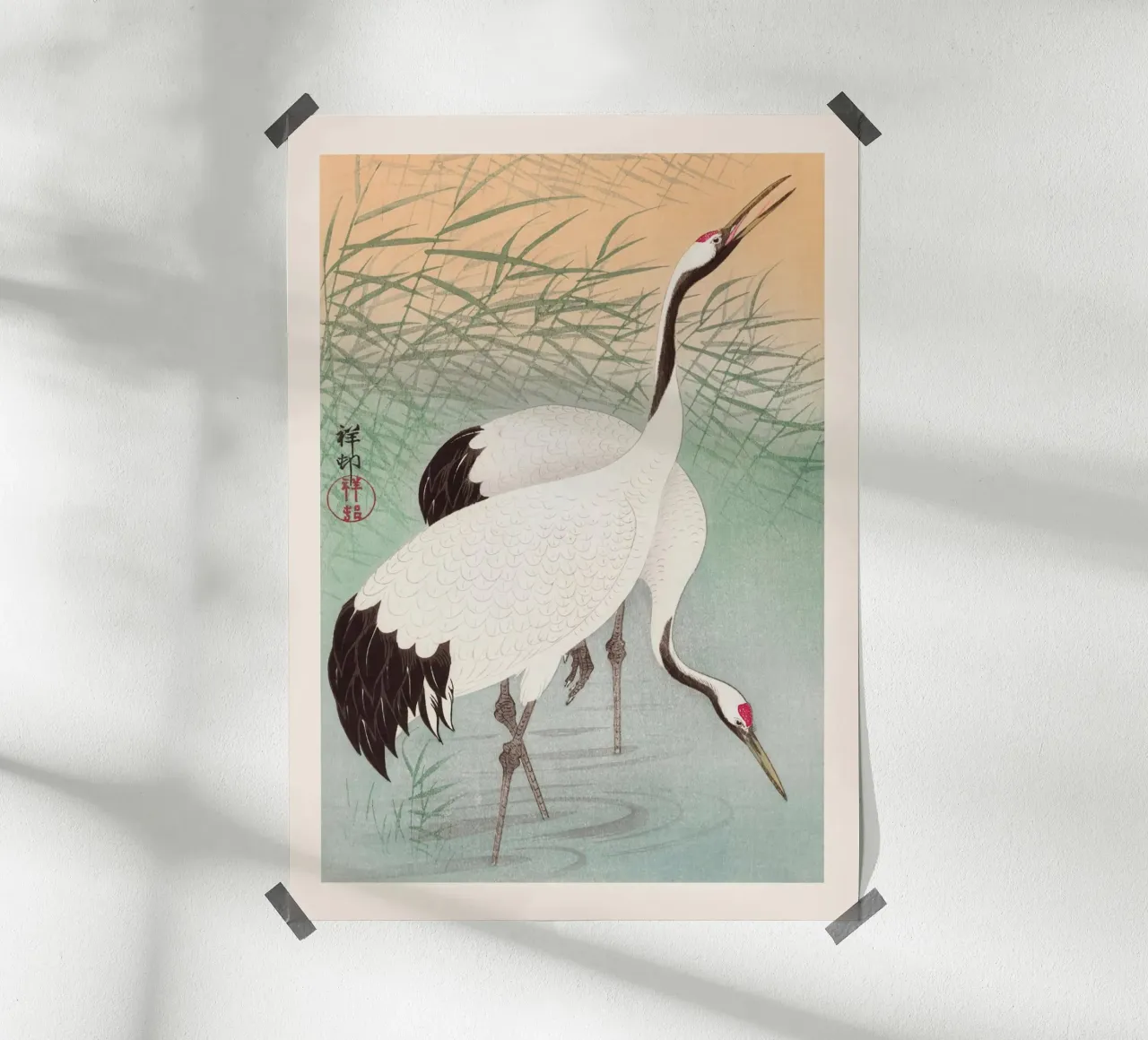 Ohara Koson - Due gru poster con telaio in legno da Retrorise