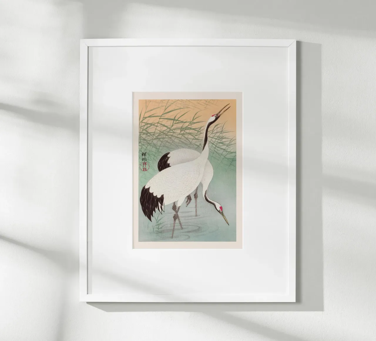 Ohara Koson - Due gru poster con telaio in legno da Retrorise