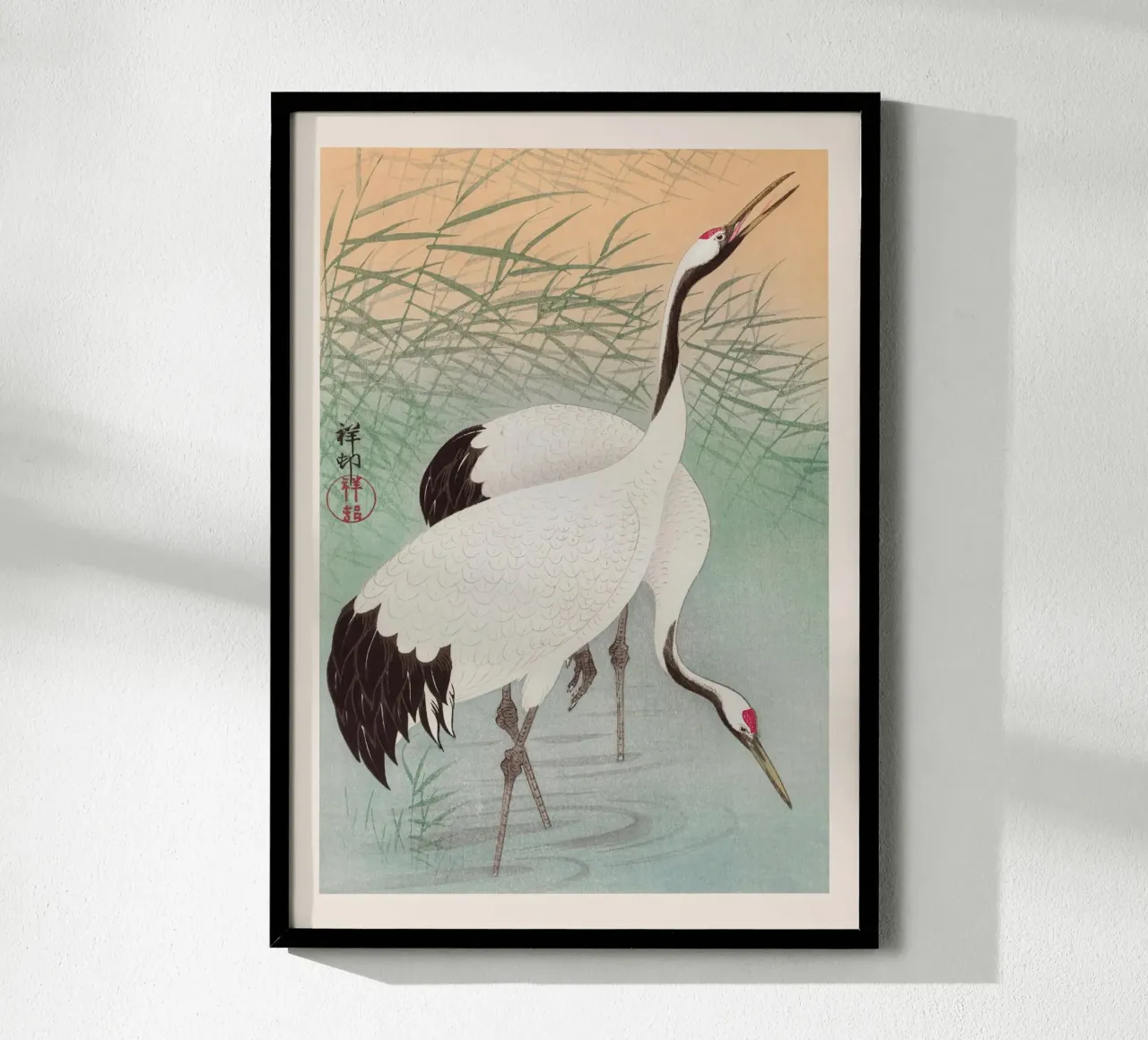 Ohara Koson - Due gru poster con telaio in legno da Retrorise