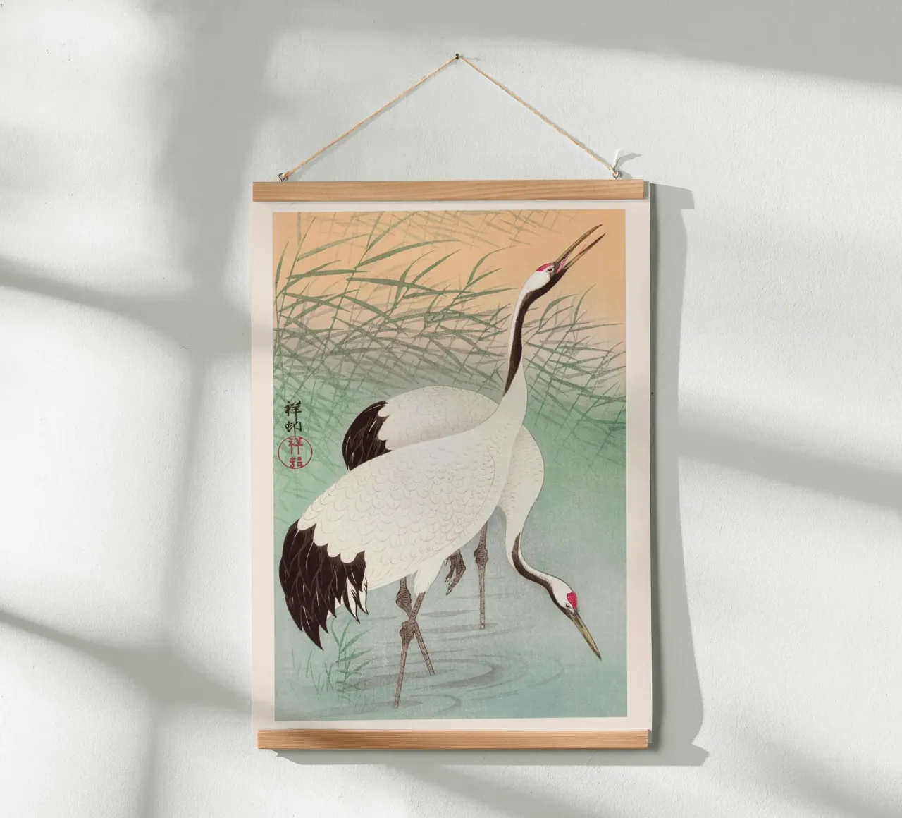 Ohara Koson - Due gru poster con telaio in legno da Retrorise